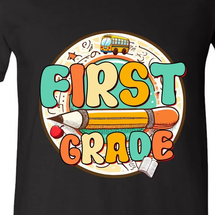 Team First Grade Teacher Student Back To School 1st Grade Gift V-Neck T-Shirt