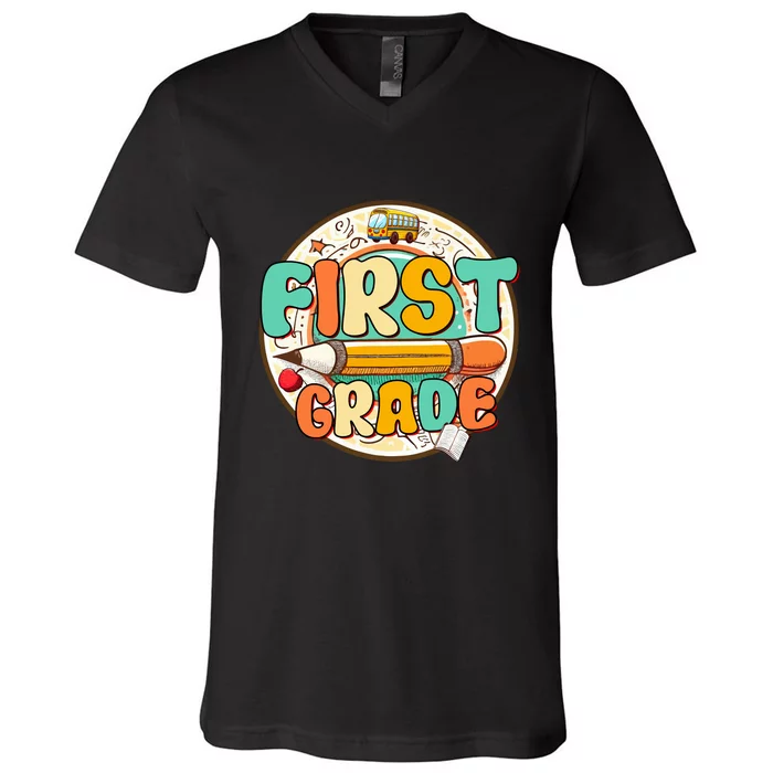 Team First Grade Teacher Student Back To School 1st Grade Gift V-Neck T-Shirt