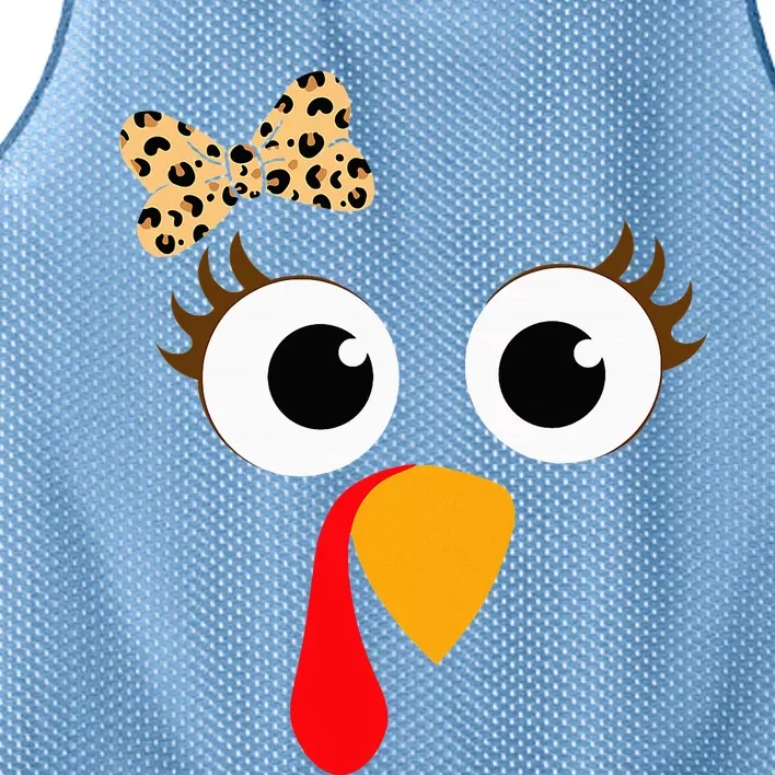 Turkey Face Girl Leopard Bow Thanksgiving Turkey Mesh Reversible Basketball Jersey Tank