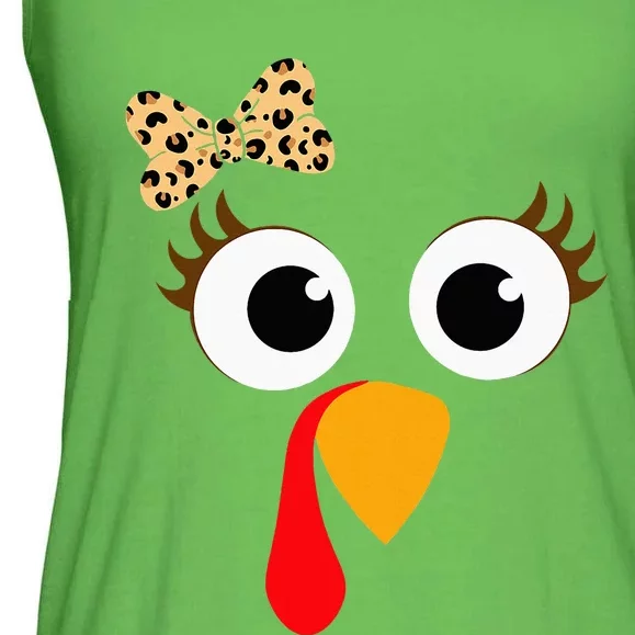 Turkey Face Girl Leopard Bow Thanksgiving Turkey Ladies Essential Flowy Tank