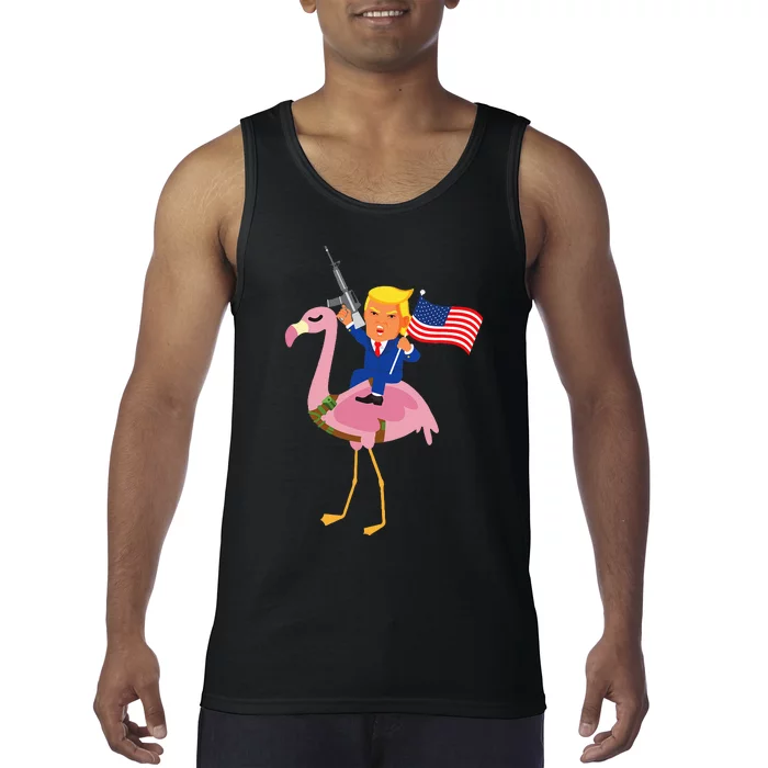 Trump Flamingo Gun Merica 2024 Election Maga Republican Tank Top