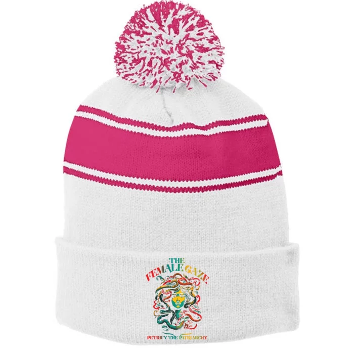 The Female Gaze Petrify The Patriarchy Medusa Stripe Pom Pom Beanie