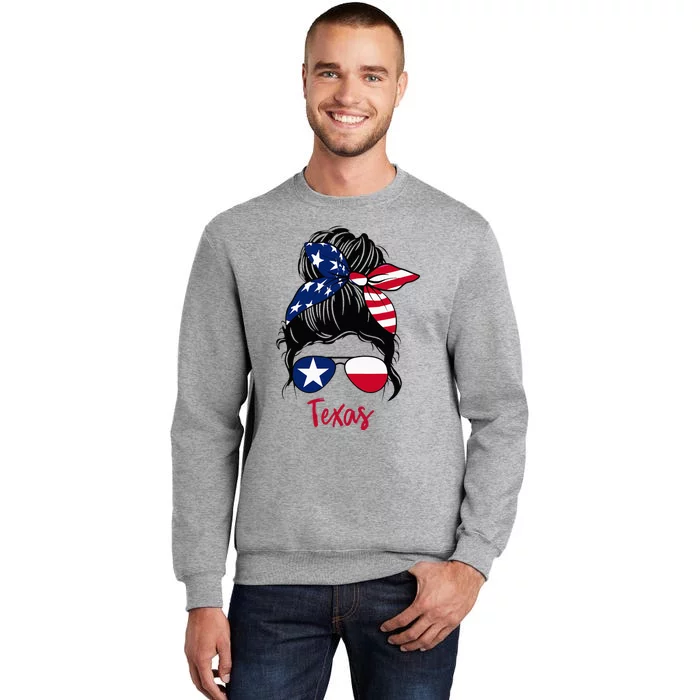 Texas Flag Girl Texas Flag State Girlfriend Messy Bun Tall Sweatshirt