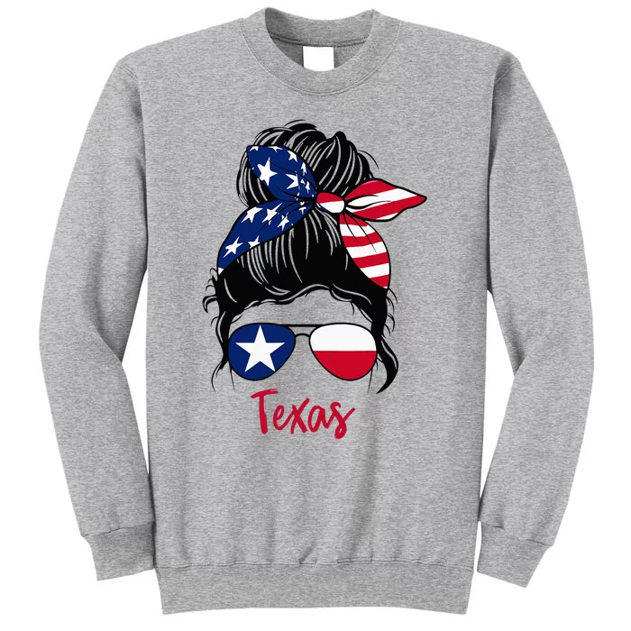 Texas Flag Girl Texas Flag State Girlfriend Messy Bun Tall Sweatshirt