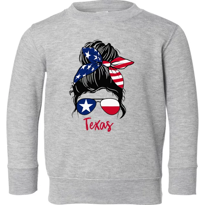 Texas Flag Girl Texas Flag State Girlfriend Messy Bun Toddler Sweatshirt