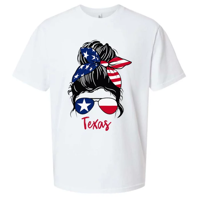 Texas Flag Girl Texas Flag State Girlfriend Messy Bun Sueded Cloud Jersey T-Shirt