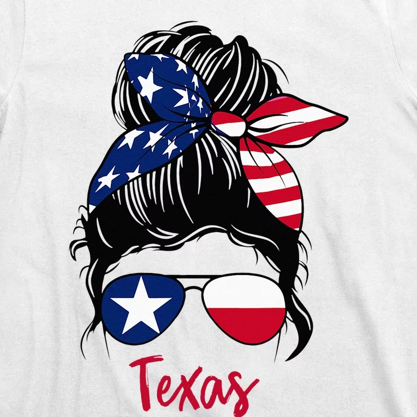 Texas Flag Girl Texas Flag State Girlfriend Messy Bun T-Shirt