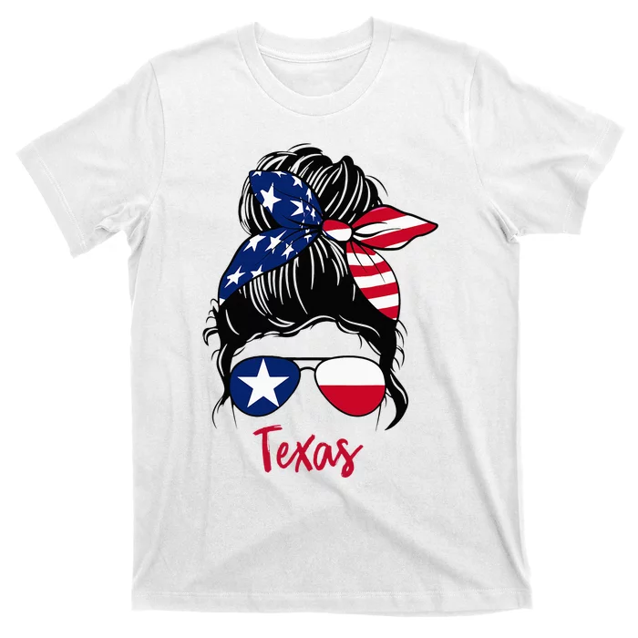 Texas Flag Girl Texas Flag State Girlfriend Messy Bun T-Shirt