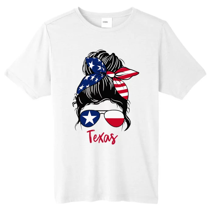 Texas Flag Girl Texas Flag State Girlfriend Messy Bun ChromaSoft Performance T-Shirt