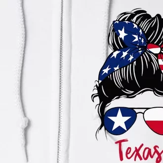 Texas Flag Girl Texas Flag State Girlfriend Messy Bun Full Zip Hoodie