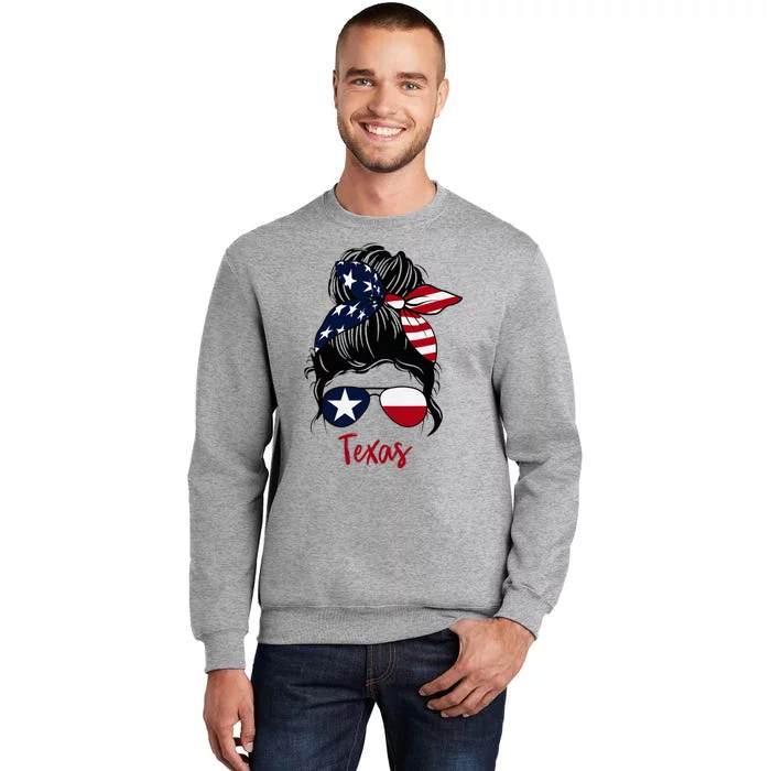 Texas Flag Girl Texas Flag State Girlfriend Messy Bun Tall Sweatshirt