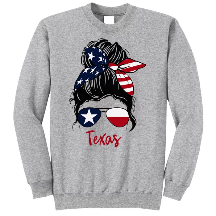 Texas Flag Girl Texas Flag State Girlfriend Messy Bun Tall Sweatshirt