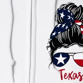 Texas Flag Girl Texas Flag State Girlfriend Messy Bun Full Zip Hoodie