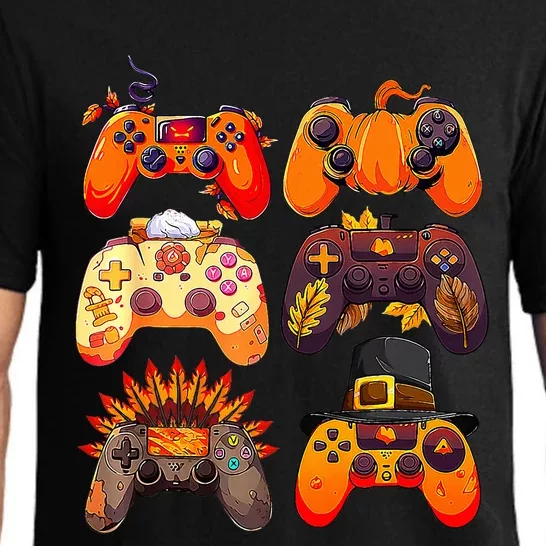 Thanksgiving Fall Gaming Controllers Turkey Funny Gamer Pajama Set