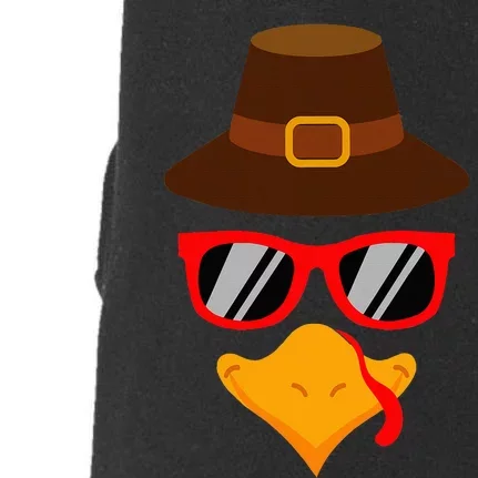 Turkey Face Glasses Thanksgiving Doggie 3-End Fleece Hoodie