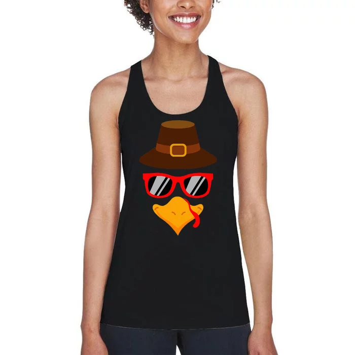 Turkey Face Glasses Thanksgiving Women's Racerback Tank