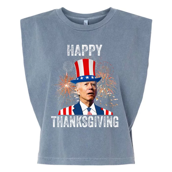 Thanksgiving Funny Happy 4th Of July Anti Joe Biden Garment-Dyed Women's Muscle Tee