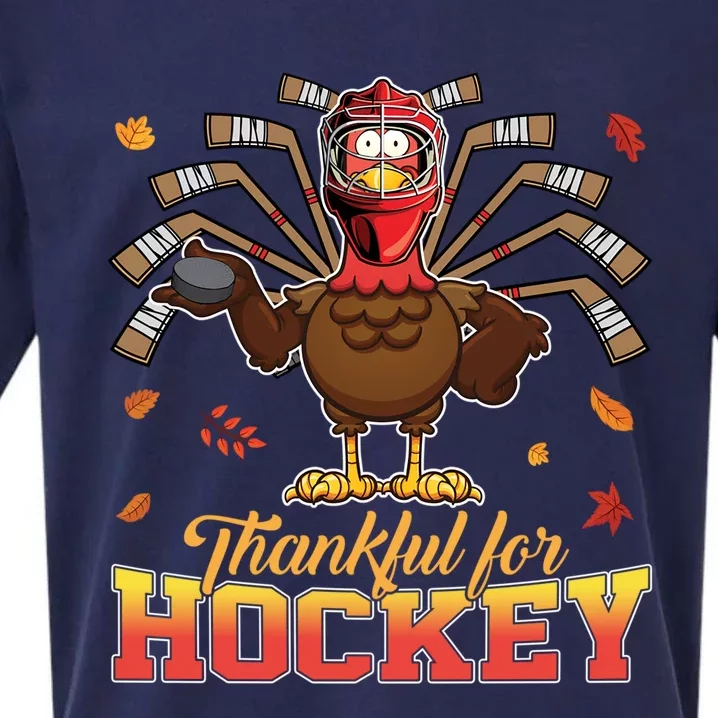 Thankful For Hockey Funny Turkey Thanksgiving Hockey Lover Gift Sueded Cloud Jersey T-Shirt