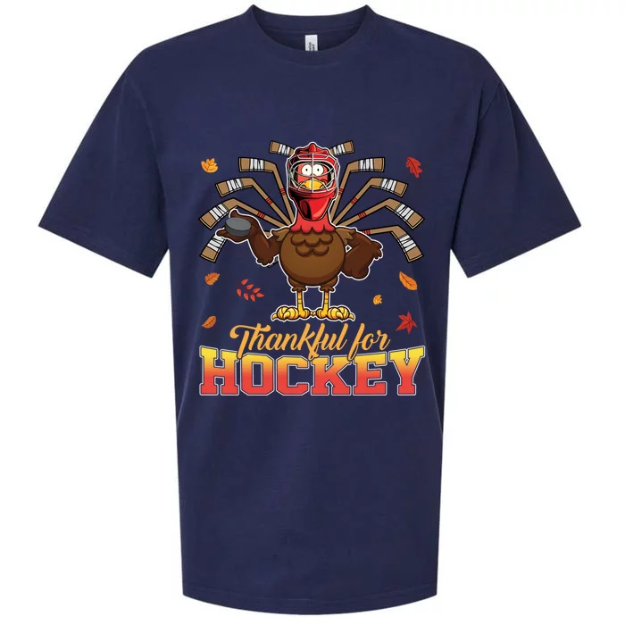 Thankful For Hockey Funny Turkey Thanksgiving Hockey Lover Gift Sueded Cloud Jersey T-Shirt