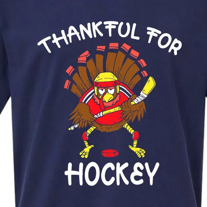 Thankful For Hockey Thanksgiving Funny Turkey Playing Hockey Sueded Cloud Jersey T-Shirt