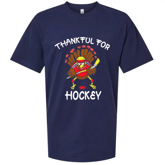 Thankful For Hockey Thanksgiving Funny Turkey Playing Hockey Sueded Cloud Jersey T-Shirt