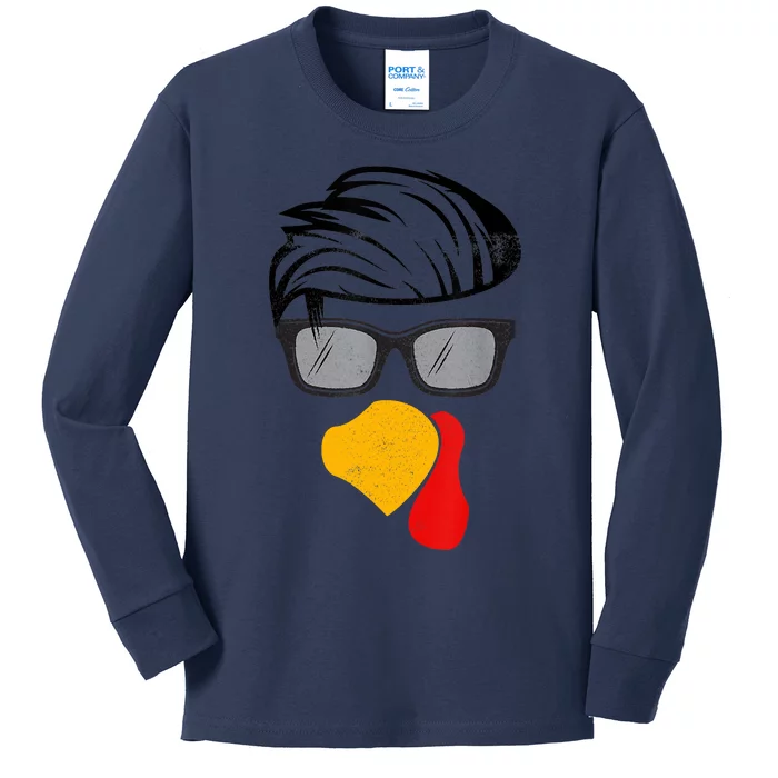 Thanksgiving Funny Handsom Turkey Face, Sunglass For Thanksgiving Party Kids Long Sleeve Shirt