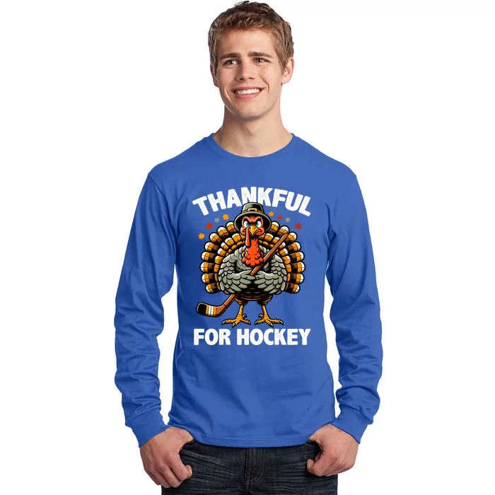 Thankful For Hockey Funny Turkey Thanksgiving Gift Tall Long Sleeve T-Shirt