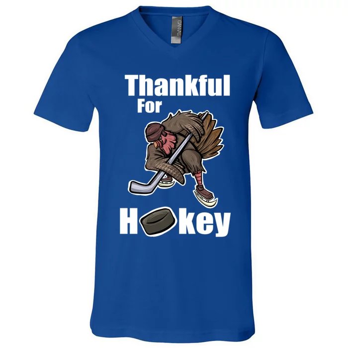 Thankful For Hockey Turkey Thanksgiving Hockey Great Gift V-Neck T-Shirt