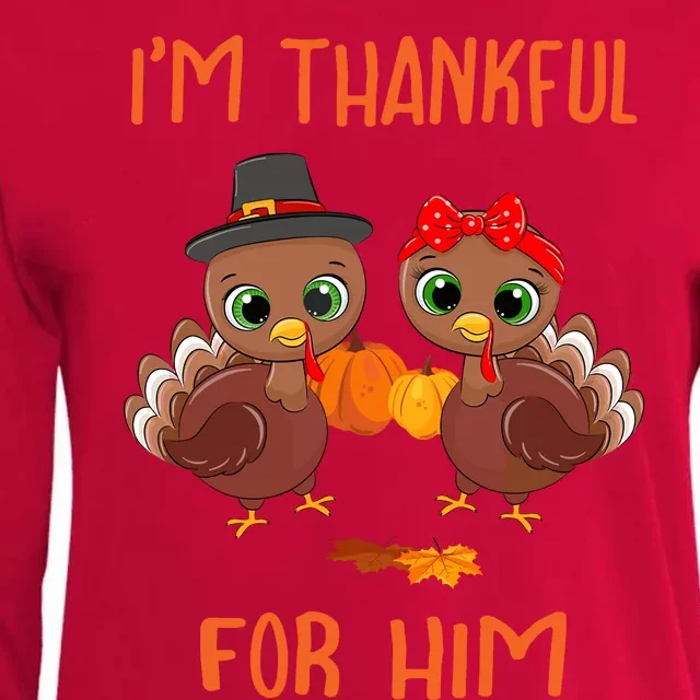 Thankful For Him Matching Thanksgiving Couple From Wife & Gf Womens Cotton Relaxed Long Sleeve T-Shirt