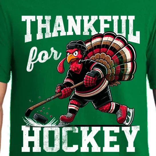 Thankful For Hockey Thanksgiving Turkey Playing Ice Hockey Gift Pajama Set