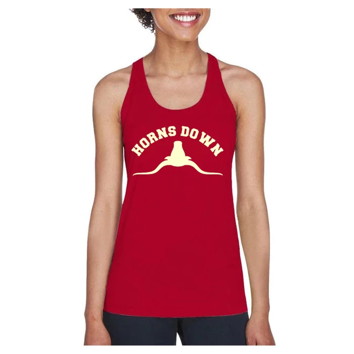 Tuck Fexas Horns Down Texas Women's Racerback Tank