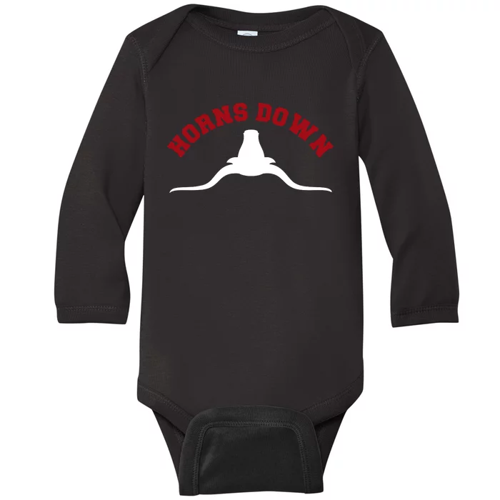 Tuck Fexas Horns Down Texas Baby Long Sleeve Bodysuit