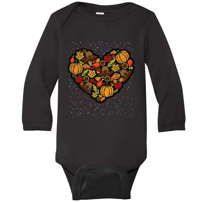 Thanksgiving Food Heart Fall Autumn Baby Long Sleeve Bodysuit