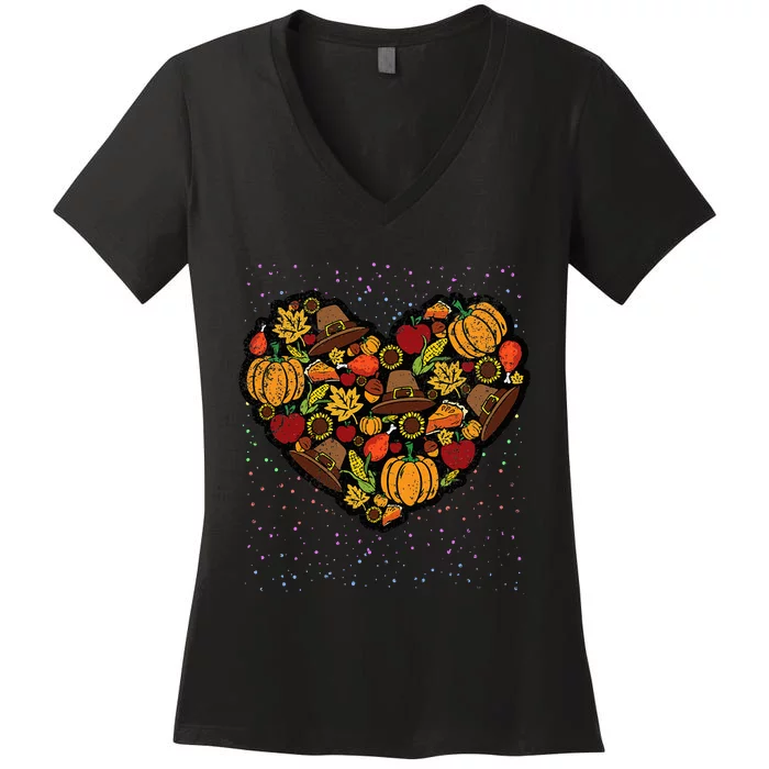 Thanksgiving Food Heart Fall Autumn Women's V-Neck T-Shirt