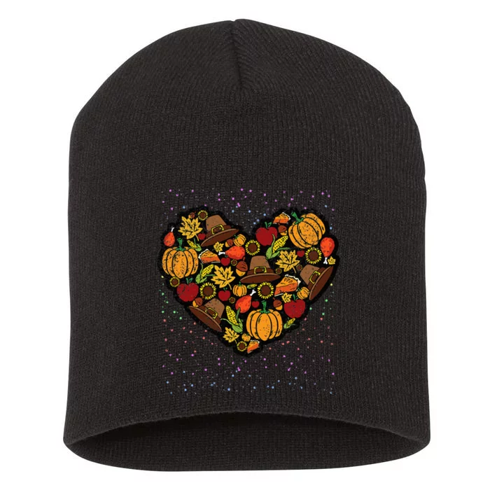 Thanksgiving Food Heart Fall Autumn Short Acrylic Beanie