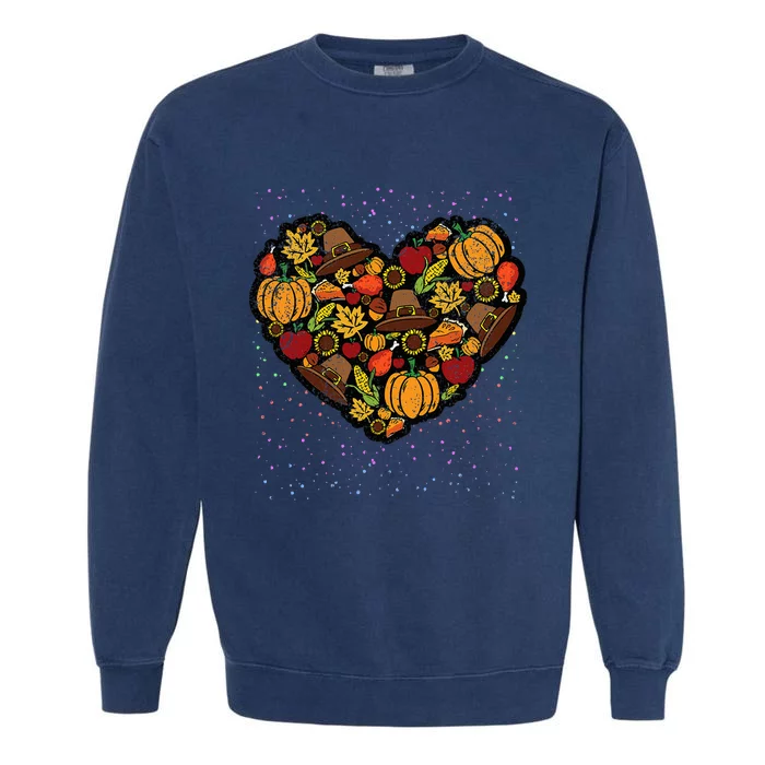 Thanksgiving Food Heart Fall Autumn Garment-Dyed Sweatshirt