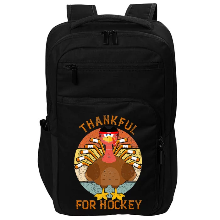 thankful for hockey thanksgiving Funny Turkey Ice Hockey Impact Tech Backpack