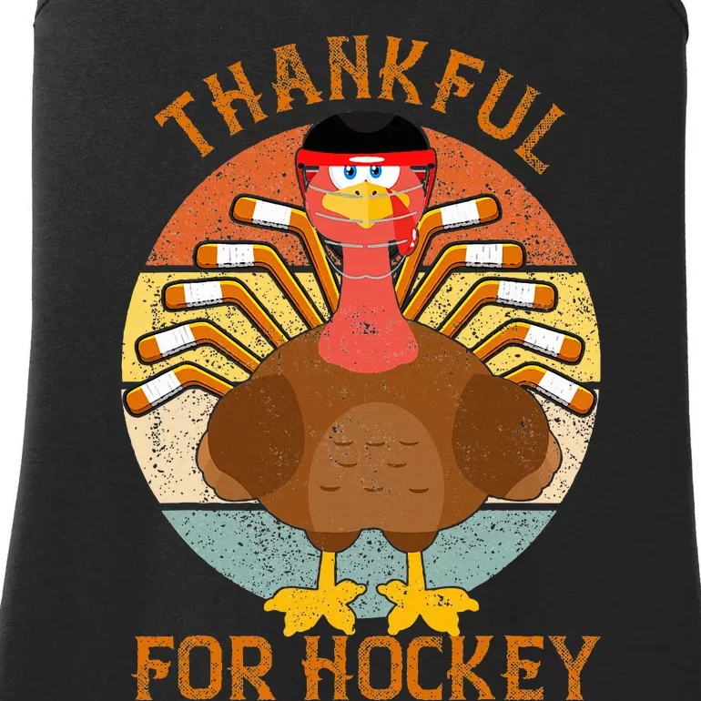 thankful for hockey thanksgiving Funny Turkey Ice Hockey Ladies Essential Tank