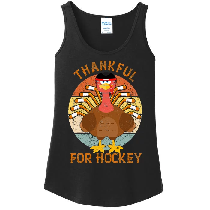 thankful for hockey thanksgiving Funny Turkey Ice Hockey Ladies Essential Tank