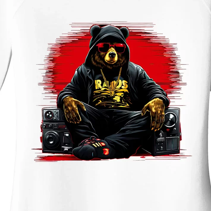 Teddy Fashion Hip Hop Bear Music Trap Rap Women's Perfect Tri Tunic Long Sleeve Shirt