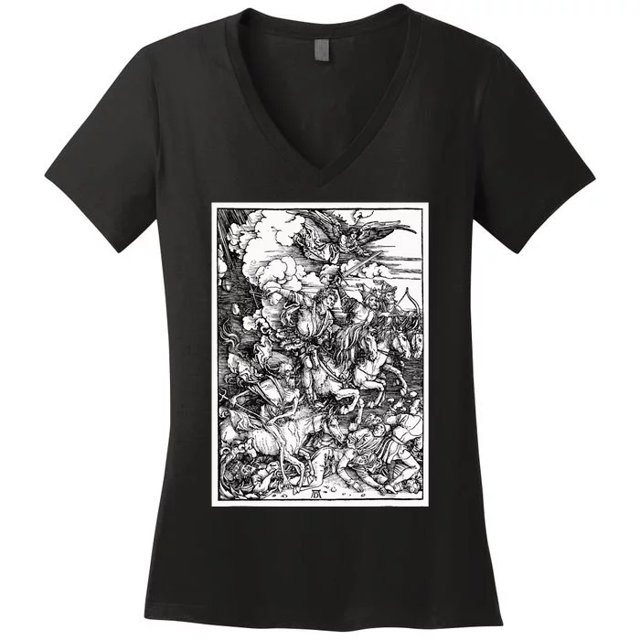 The Four Horsemen Of The Apocalypse By Albrecht Durer Women's V-Neck T-Shirt