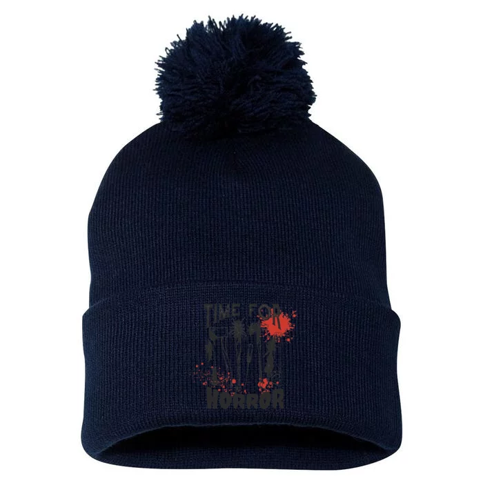 Time For Horror Scary Halloween Pom Pom 12in Knit Beanie