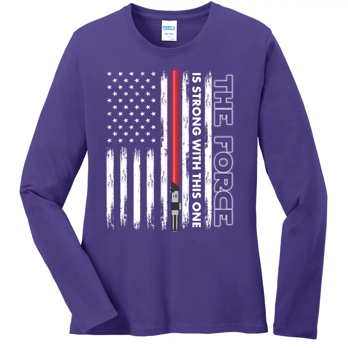 The Force Is Strong With This One USA American Flag Ladies Long Sleeve Shirt