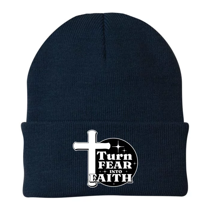 Turn Fear Into Faith Cross Knit Cap Winter Beanie