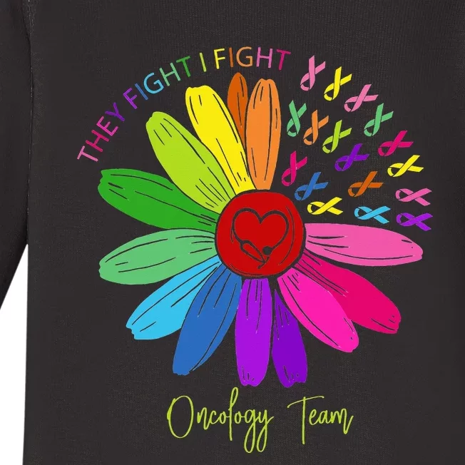 They Fight I Fight Oncology Team Sunflower Oncology Nurse Baby Long Sleeve Bodysuit