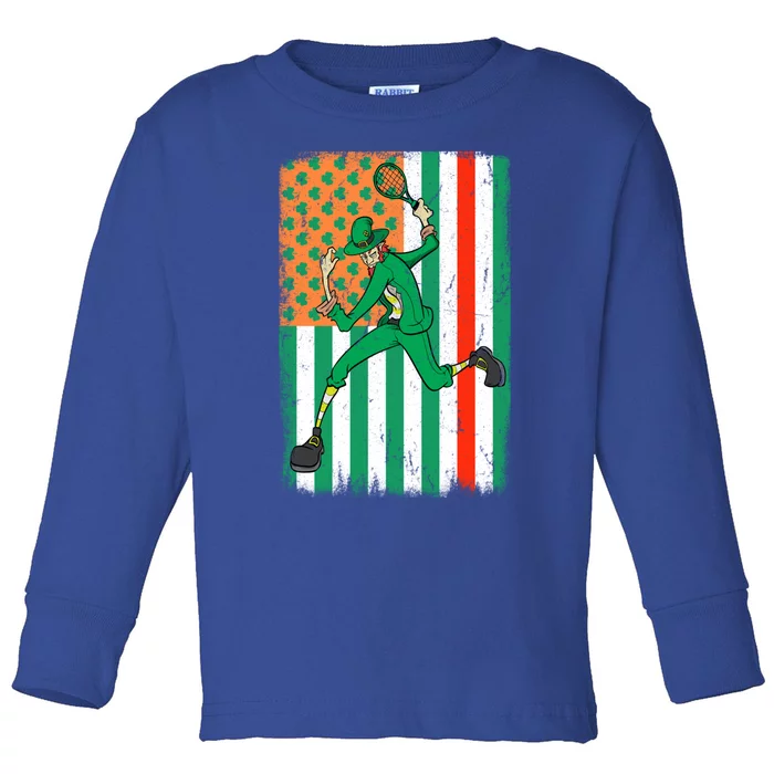 Tennis Fire Irish Usa Firefighter Flag St Patrick's Day Gift Toddler Long Sleeve Shirt