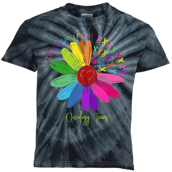 They Fight I Fight Oncology Team Sunflower Kids Tie-Dye T-Shirt