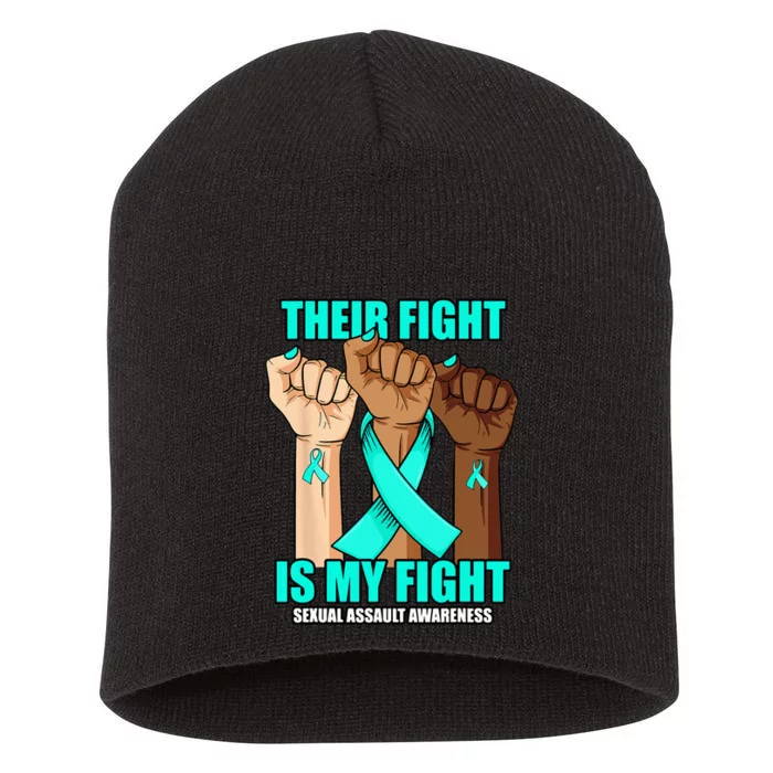 Their Fight Is My Fight Hand Sexual Assault Awareness Short Acrylic Beanie