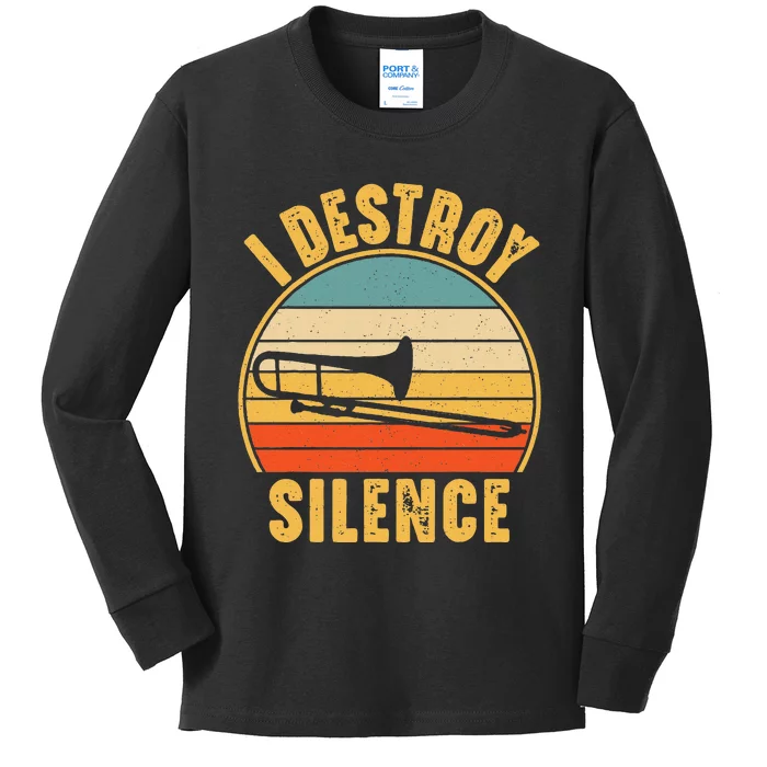 Trombonist Funny I Destroy Silence Trombone Player Kids Long Sleeve Shirt