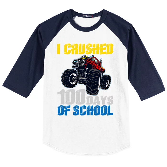 Truck Funny I Crushed 100 Days Of School Funny Gift Baseball Sleeve Shirt